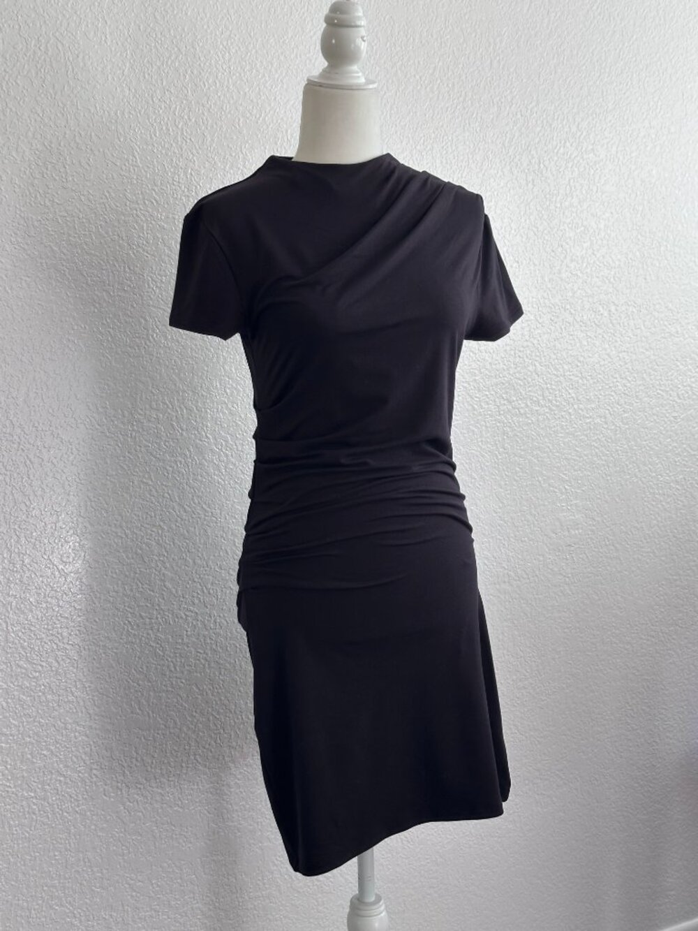 Divided by H&M Black Ruched Mini Dress | Asymmetrical Draped Neck | Size M | NWT - Picture 2 of 9